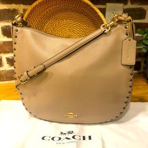 Coach Sutton Leather Hobo Crossbody Bag Taupe